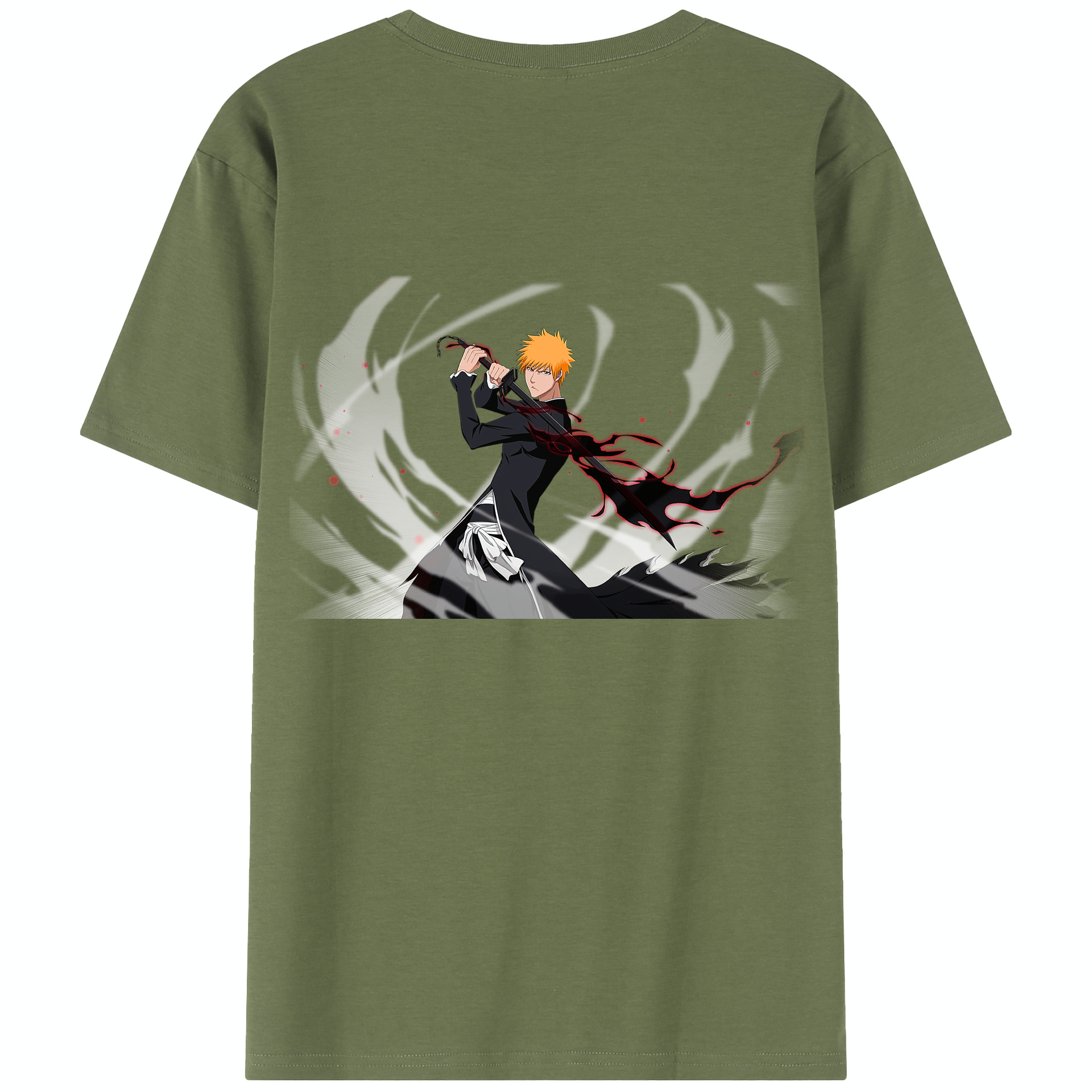 （画像用） ブリーチ 黒崎一護（くろさき いちご）BLEACH Kurosaki Ichigo 綿100％半袖Tシャツ（背面プリント）